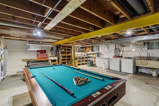 2841 E Pine Dr, Crete, IL 60417 - game room featuring separate washer and dryer, billiards table, and concrete flooring