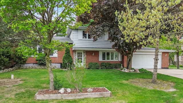 2841 E Pine Dr, Crete, IL 60417 - view of front facade featuring a garage, brick siding, a front yard, and driveway