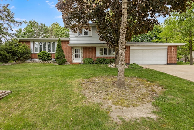 2841 E Pine Dr, Crete, IL 60417 - split level home with brick siding, driveway, an attached garage, and a front lawn