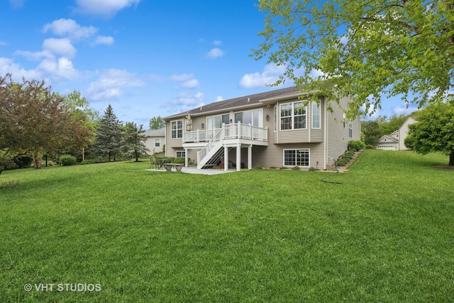 12433 Foxtail Ln, Huntley, IL 60142 - back of house featuring a wooden deck, a yard, and stairway