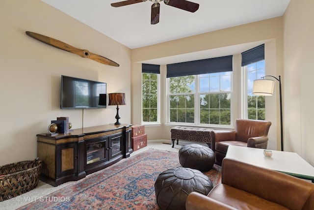 12433 Foxtail Ln, Huntley, IL 60142 - carpeted living room with a ceiling fan