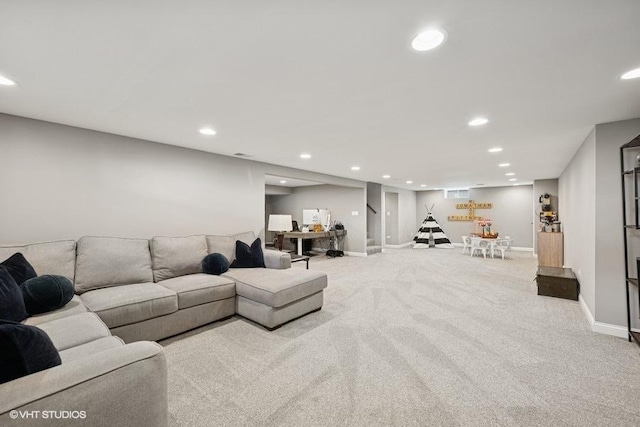 907 N Wilshire Ln, Arlington Heights, IL 60004 - living area featuring recessed lighting, baseboards, carpet, and stairs