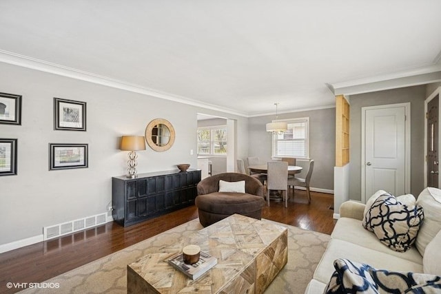 907 N Wilshire Ln, Arlington Heights, IL 60004 - living area featuring ornamental molding, baseboards, and wood finished floors