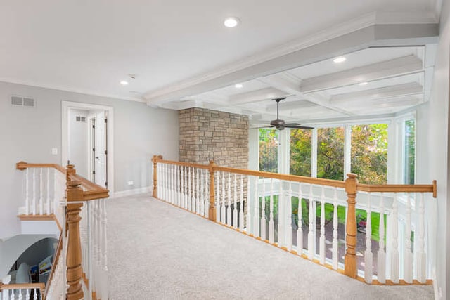 3211 Treyburn Rd, Naperville, IL 60564 - hallway featuring recessed lighting, beam ceiling, baseboards, carpet, and coffered ceiling