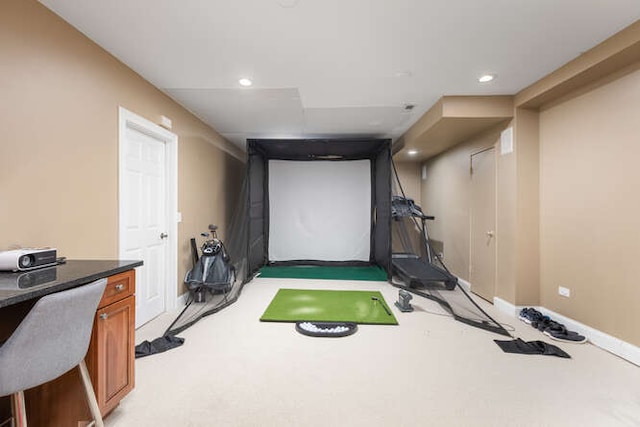 3211 Treyburn Rd, Naperville, IL 60564 - exercise room featuring carpet floors, baseboards, and recessed lighting