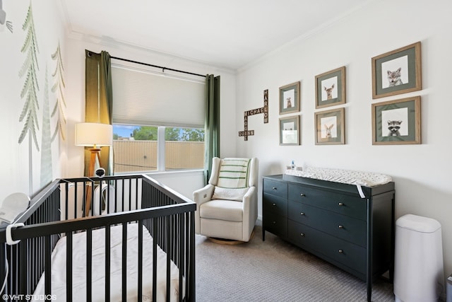 959 W 37th St Unit 5, Chicago, IL 60609 - carpeted bedroom with a crib and crown molding