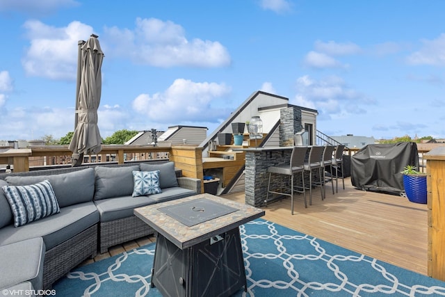 959 W 37th St Unit 5, Chicago, IL 60609 - wooden terrace featuring an outdoor living space with a fire pit and a grill