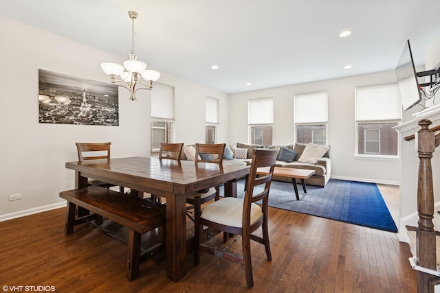 959 W 37th St Unit 5, Chicago, IL 60609 - dining space with a chandelier, dark wood-type flooring, baseboards, and recessed lighting