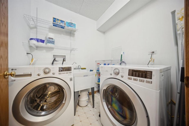 7414 W Irving Park Rd Unit 206, Norridge, IL 60706 - laundry room with separate washer and dryer, a textured ceiling, and light flooring