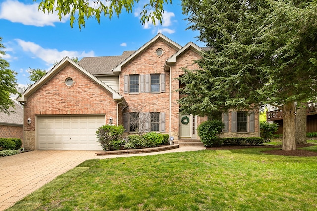 1284 N Jack Pine Ct, Palatine, IL 60067 - traditional home featuring a front lawn, decorative driveway, brick siding, and a garage