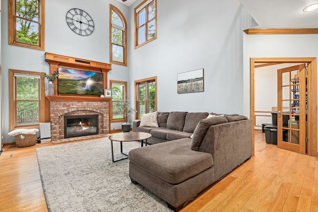 1284 N Jack Pine Ct, Palatine, IL 60067 - living room with wood finished floors, a high ceiling, a fireplace, and baseboards