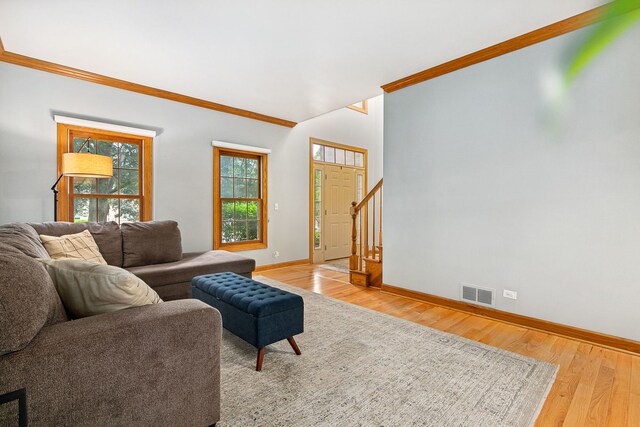 1284 N Jack Pine Ct, Palatine, IL 60067 - living area with crown molding, baseboards, and wood finished floors