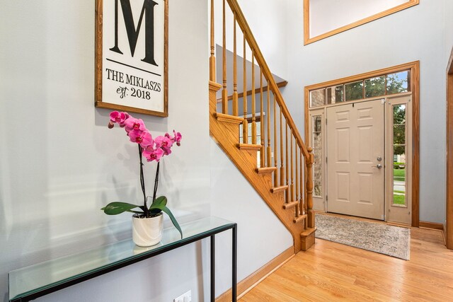 1284 N Jack Pine Ct, Palatine, IL 60067 - foyer with wood finished floors, stairs, baseboards, and a towering ceiling