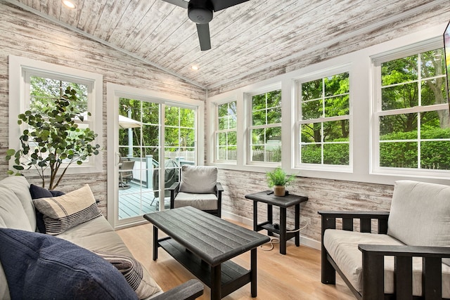 1284 N Jack Pine Ct, Palatine, IL 60067 - sunroom with healthy amount of natural light, wooden ceiling, lofted ceiling, wood finished floors, and a deck