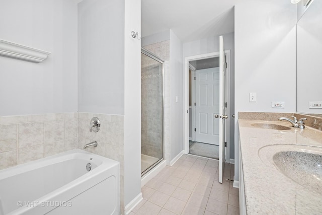 412 W Wood St, Palatine, IL 60067 - bathroom with a garden tub, tile patterned flooring, a shower stall, and double vanity