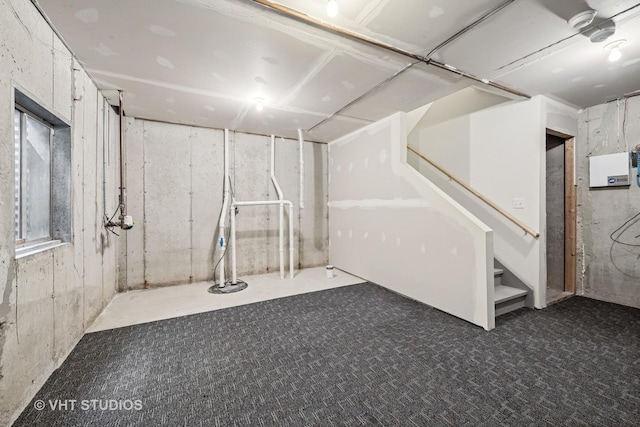 412 W Wood St, Palatine, IL 60067 - unfinished below grade area featuring stairs and carpet flooring