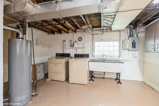 533 Clarence Ave, Oak Park, IL 60304 - basement featuring water heater, electric panel, separate washer and dryer, and a sink