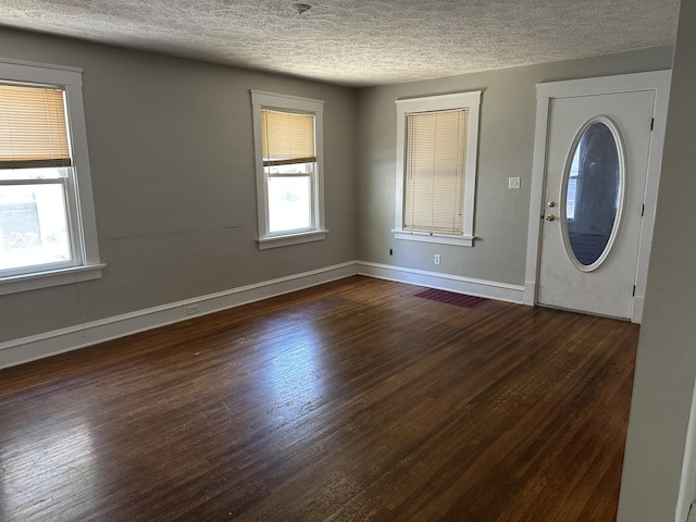 1406 W Locust St, Bloomington, IL 61701 - entryway with dark wood-style flooring, a textured ceiling, plenty of natural light, and baseboards
