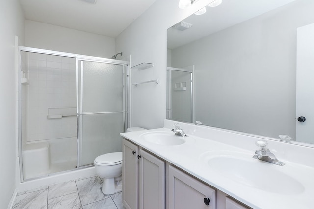 21536 Vesper St, Crest Hill, IL 60403 - full bath with a shower stall, toilet, marble look tile flooring, and double vanity