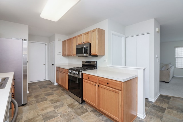 21536 Vesper St, Crest Hill, IL 60403 - kitchen with stainless steel appliances, stone finish flooring, light countertops, and light brown cabinetry