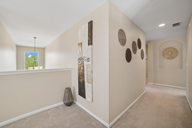 718 Northgate Dr, Sycamore, IL 60178 - corridor with carpet flooring, baseboards, an upstairs landing, and recessed lighting