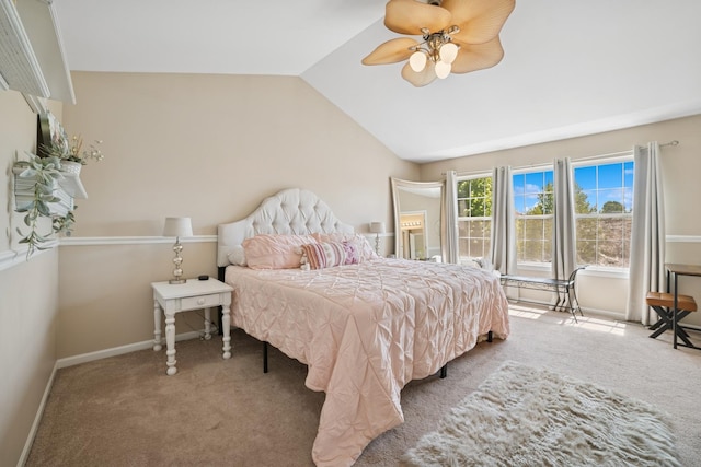 718 Northgate Dr, Sycamore, IL 60178 - bedroom with carpet flooring, lofted ceiling, baseboards, and ceiling fan