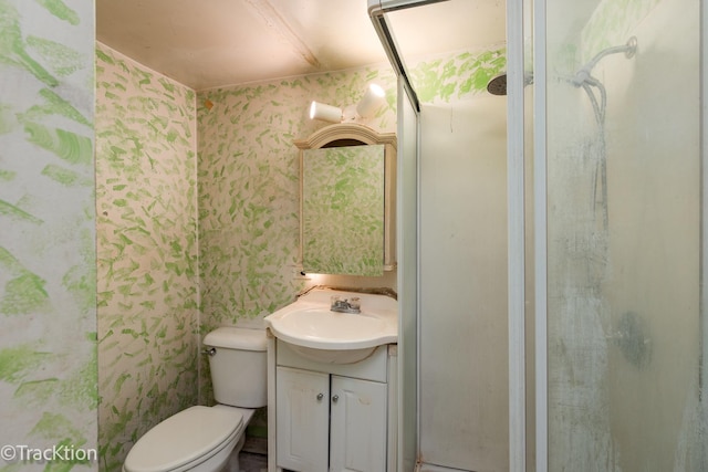 910 E Krage Dr, Addison, IL 60101 - full bathroom featuring wallpapered walls, vanity, and a shower with door