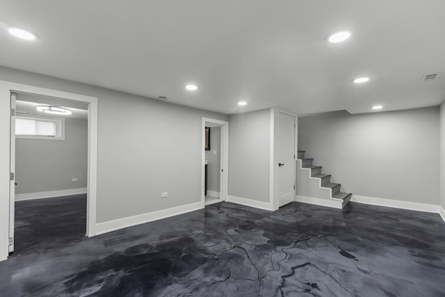 12725 S Wallace St, Chicago, IL 60628 - below grade area with recessed lighting, stairway, and baseboards