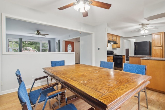 35790 N Wilson Rd, Ingleside, IL 60041 - dining area featuring a ceiling fan, light wood finished floors, and baseboards