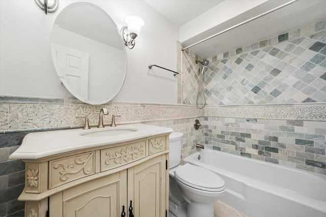 6436 W 64th Pl Unit A3, Chicago, IL 60638 - full bath with shower / bathtub combination, toilet, a wainscoted wall, vanity, and tile walls