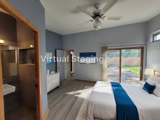 864 Sumac Rd, Highland Park, IL 60035 - bedroom featuring access to exterior, wood finished floors, baseboards, and ceiling fan