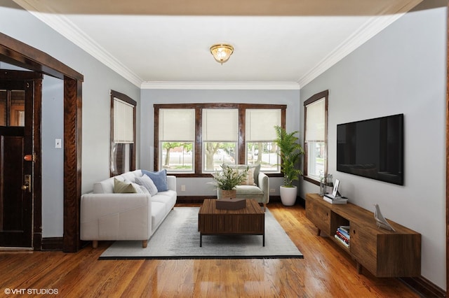 5000 N Kenneth Ave, Chicago, IL 60630 - living room featuring crown molding and wood finished floors