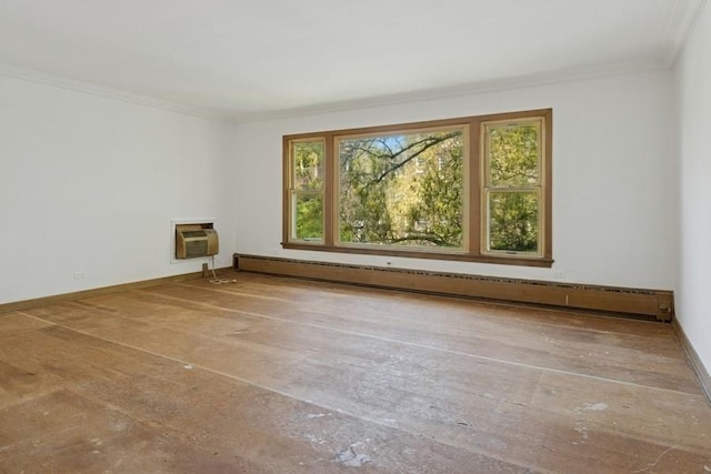 1214 Hull Ter, Evanston, IL 60202 - empty room featuring a baseboard radiator, crown molding, a wall mounted AC, and baseboards