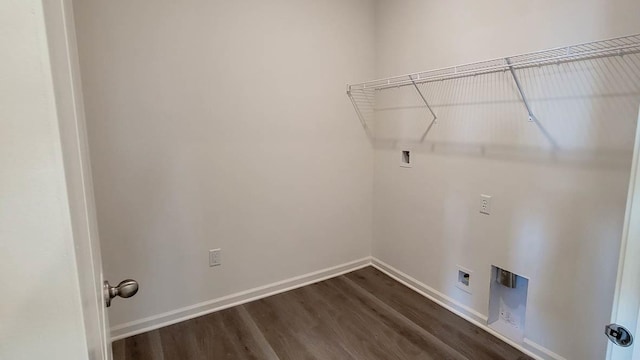 6467 Juniper Dr, Wonder Lake, IL 60097 - laundry area featuring hookup for a washing machine, dark wood-type flooring, and baseboards