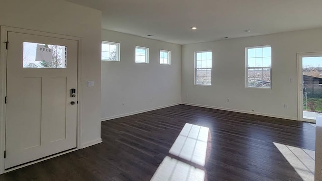 6467 Juniper Dr, Wonder Lake, IL 60097 - entryway with baseboards, dark wood-type flooring, and recessed lighting