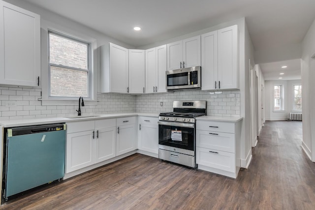 1922 Harvey Ave, Berwyn, IL 60402 - kitchen with stainless steel appliances, dark wood finished floors, a sink, light countertops, and recessed lighting