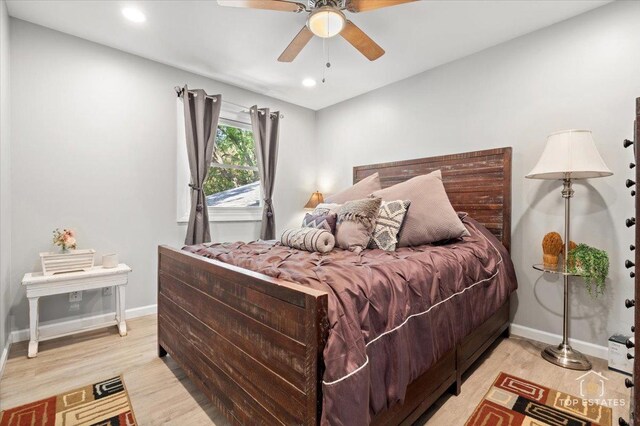 120 3 Oaks Rd, Cary, IL 60013 - bedroom featuring light wood-style floors, baseboards, recessed lighting, and a ceiling fan