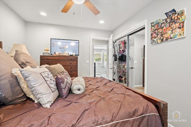120 3 Oaks Rd, Cary, IL 60013 - bedroom featuring a closet, recessed lighting, a ceiling fan, and baseboards
