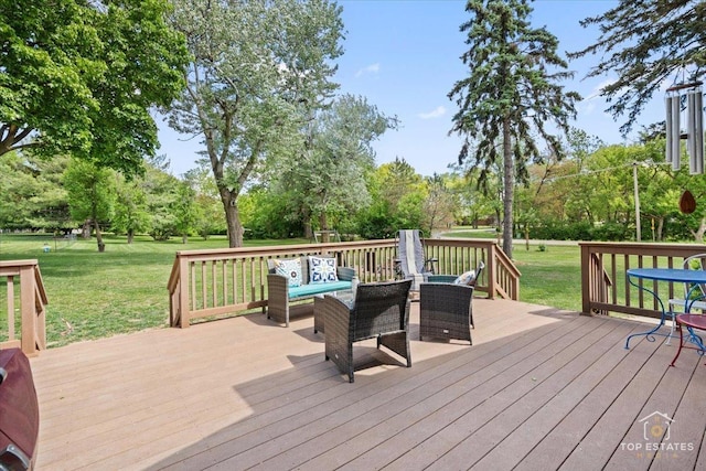 120 3 Oaks Rd, Cary, IL 60013 - deck featuring a yard, view of scattered trees, and an outdoor living space