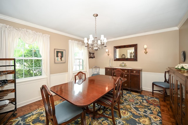 25W651 Towpath Ct, Wheaton, IL 60189 - dining space featuring a chandelier, plenty of natural light, ornamental molding, and baseboards
