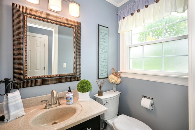 25W651 Towpath Ct, Wheaton, IL 60189 - bathroom with toilet, vanity, and crown molding