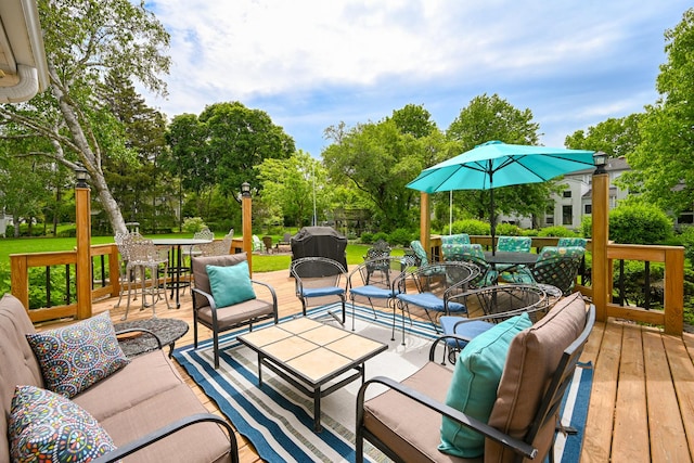 25W651 Towpath Ct, Wheaton, IL 60189 - wooden terrace featuring an outdoor living space with a fire pit and view of scattered trees