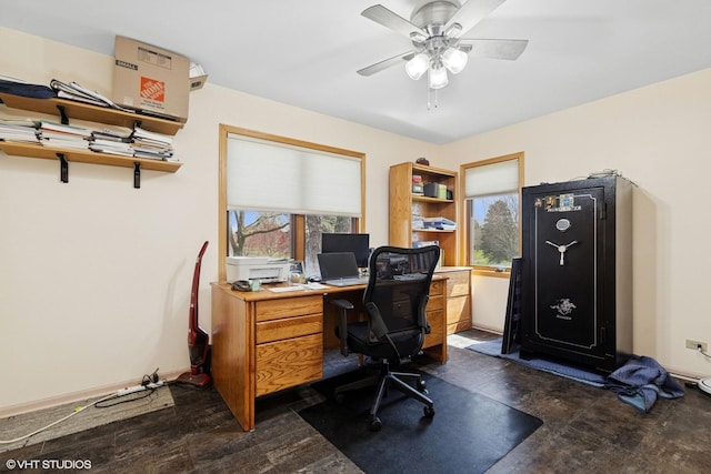 6719 W Applewood Ln, Spring Grove, IL 60081 - office with plenty of natural light, ceiling fan, and dark wood-style floors