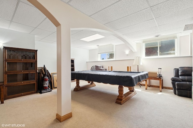 6719 W Applewood Ln, Spring Grove, IL 60081 - game room featuring carpet flooring, a drop ceiling, pool table, and baseboards