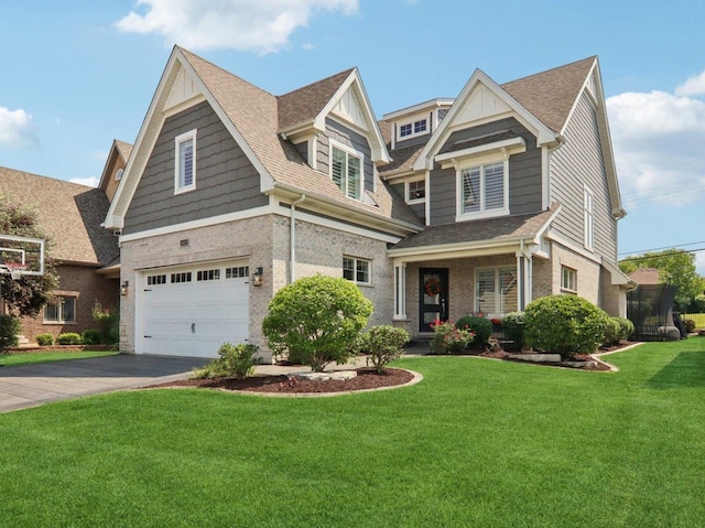 16829 Sheridans Trl, Orland Park, IL 60467 - craftsman-style house featuring an attached garage, driveway, a front yard, roof with shingles, and brick siding