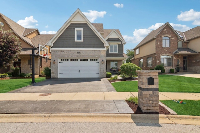 16829 Sheridans Trl, Orland Park, IL 60467 - view of front of house with a front yard, concrete driveway, a garage, and brick siding