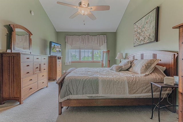 11656 Lake Shore Dr, Orland Park, IL 60467 - bedroom with vaulted ceiling, light colored carpet, and a ceiling fan
