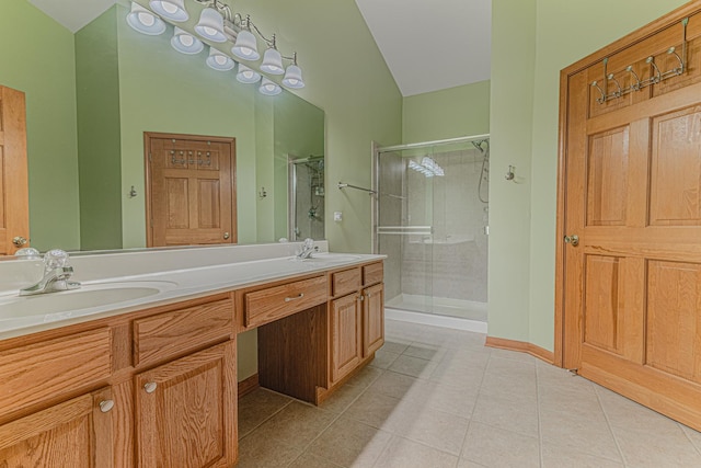 11656 Lake Shore Dr, Orland Park, IL 60467 - bathroom with a shower stall, double vanity, and tile patterned floors