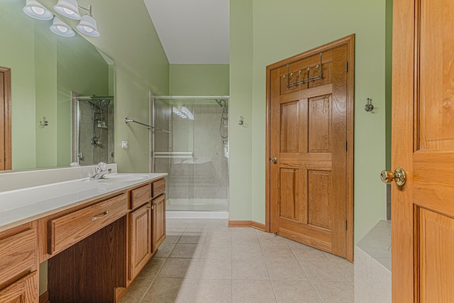 11656 Lake Shore Dr, Orland Park, IL 60467 - full bathroom with a stall shower, tile patterned flooring, and vanity