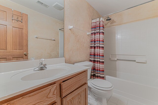 11656 Lake Shore Dr, Orland Park, IL 60467 - full bathroom featuring vanity, tile patterned floors, shower / bath combination with curtain, and a textured wall